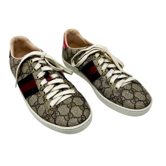 Gucci GG Supreme Web Stripe Ace Sneakers Red Blue Metallic Heel Tabs EU 37 - Picture 1 of 8
